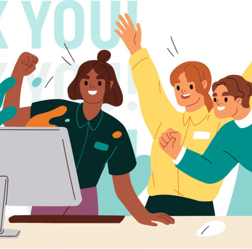 group of three people expressing gratitude